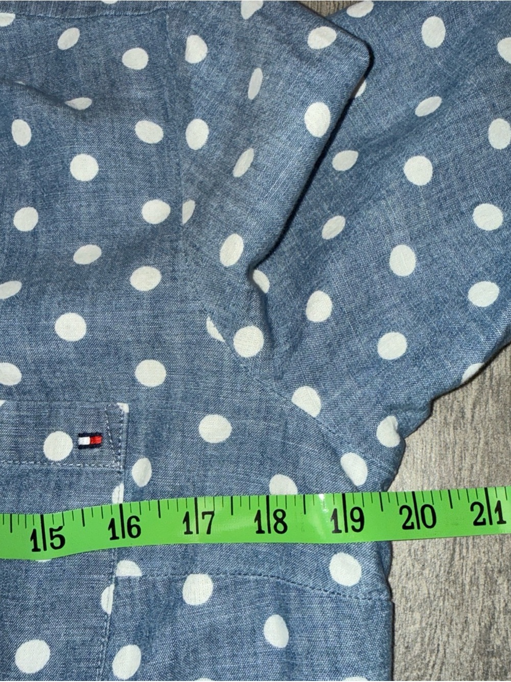 Tommy Hilfiger Shirt M Blue Polka Dot 3/4 Roll Tab Sleeve Button Down *READ - Picture 8 of 10